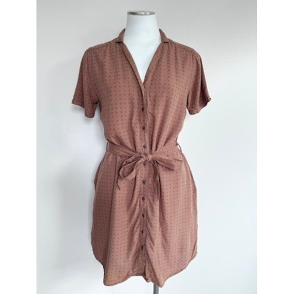 Bridge & Burn Sofia Terracotta Brown Modal Linen Shirt Dress Pockets Medium